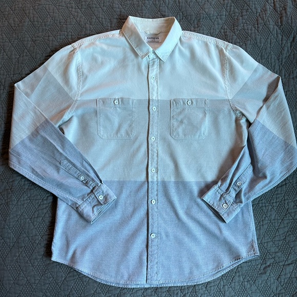Express Men's Gradient Blue and White Button-Down Shirt - Picture 1 of 6